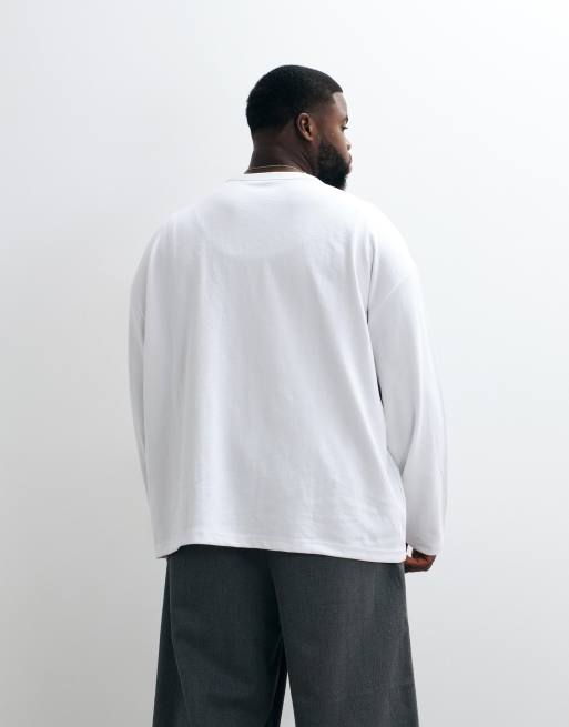 ASOS DESIGN – Langärmliges Oversize-Shirt aus schwerem breatheMAXTM-Baumwollmix in Weiß, 4 von 5