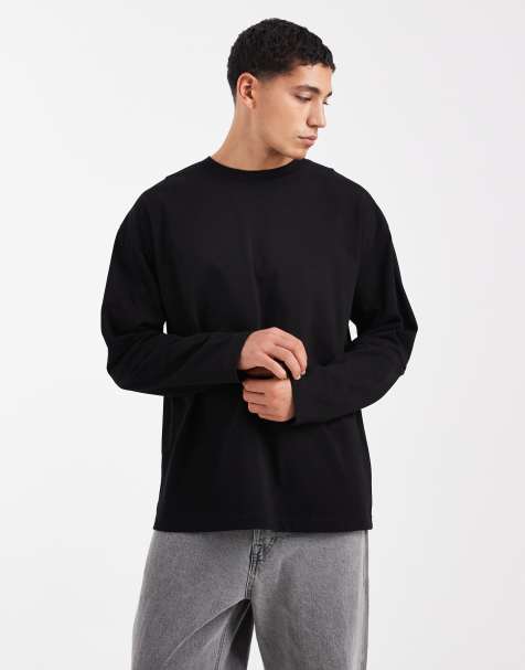 ASOS DESIGN – Langärmliges Oversize-Shirt aus schwerem Material in Schwarz - view 1