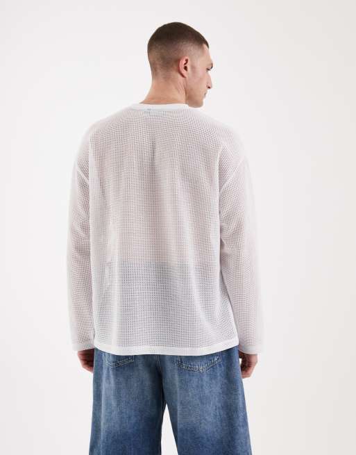 ASOS DESIGN – Langärmliges Oversize-Shirt aus strukturiertem Stoff in Weiß, 3 von 5