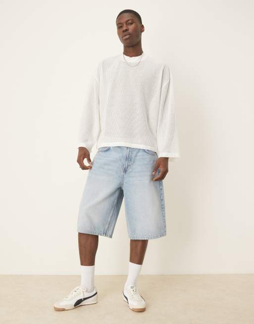 ASOS DESIGN – Langärmliges Oversize-Shirt aus weißem Netzstoff mit überschnittenen Schultern, 2 von 4