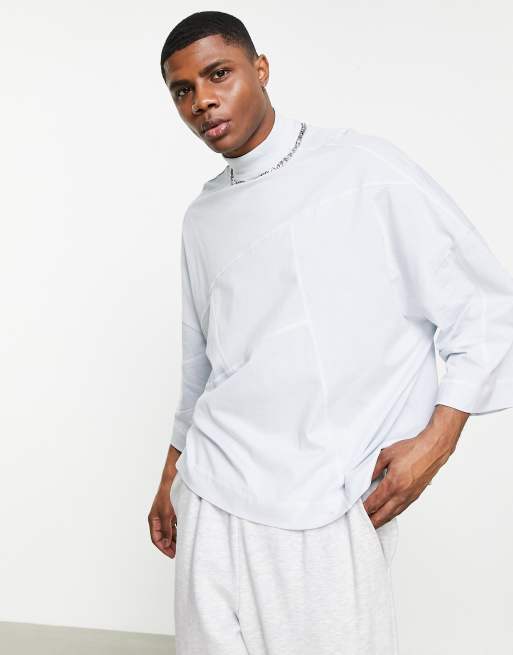 Asos Design Langärmliges Oversize Shirt In Blau Mit Weißen