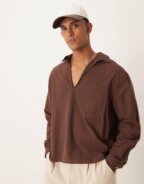 ASOS DESIGN – Langärmliges Oversize-Shirt in Braun - view 1