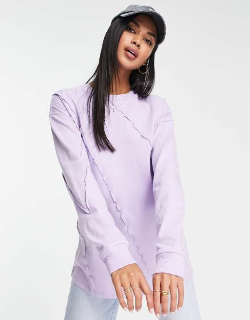 ASOS DESIGN – Langärmliges Oversize-Shirt in Flieder mit Ziernaht