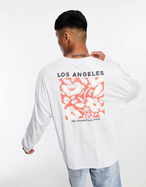 ASOS DESIGN – Langärmliges Oversize-Shirt in Grau mit „Los Angeles“-Print hinten