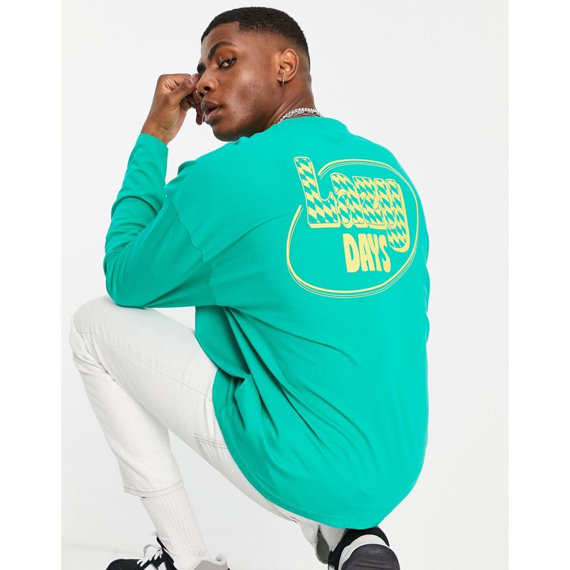 DESIGN – Langärmliges Oversize-Shirt in Grün mit Grafikprint auf dem Rücken