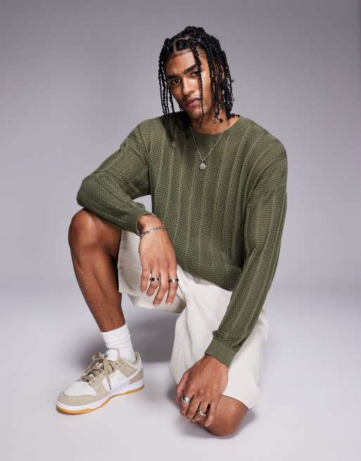 ASOS DESIGN – Langärmliges Oversize-Shirt in Grün mit kastiger Passform
