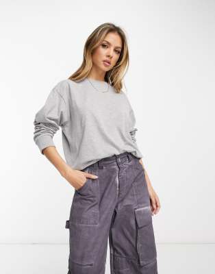 ASOS DESIGN - Langärmliges Oversize-Shirt in Kalkgrau mit langem Schnitt