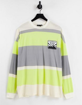 ASOS DESIGN – Langärmliges Oversize-Shirt in Limettengrün mit Japan-Print