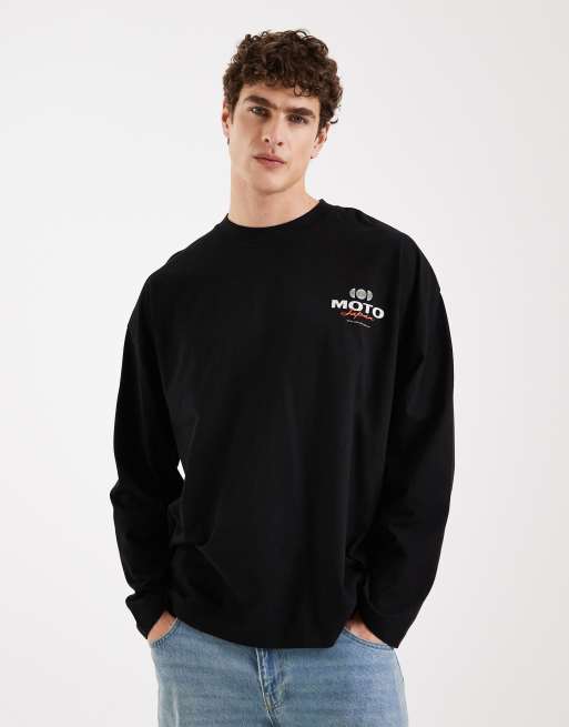 ASOS DESIGN – Langärmliges Oversize-Shirt in Schwarz mit „Moto“-Rückenprint, 3 von 5