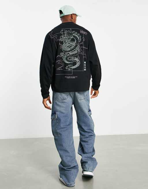 ASOS DESIGN – Langärmliges Oversize-Shirt in Schwarz mit Souvenir-Print vorne und hinten, 4 von 4