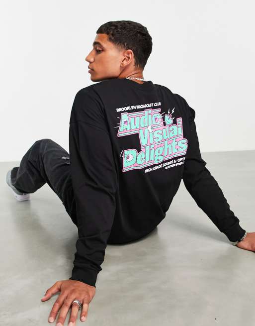 ASOS DESIGN – Langärmliges Oversize-Shirt mit „Audio“-Grafikprint auf dem Rücken
