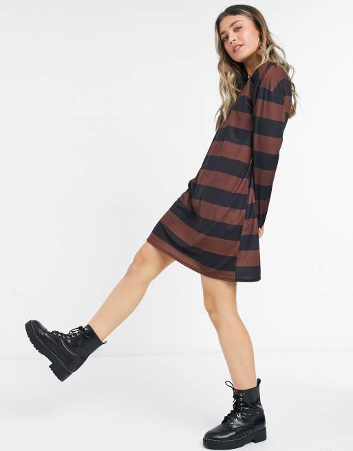 ASOS DESIGN – Langärmliges Oversize-Shirtkleid in Schokoladenbraun mit schwarzen Streifen, 4 von 4