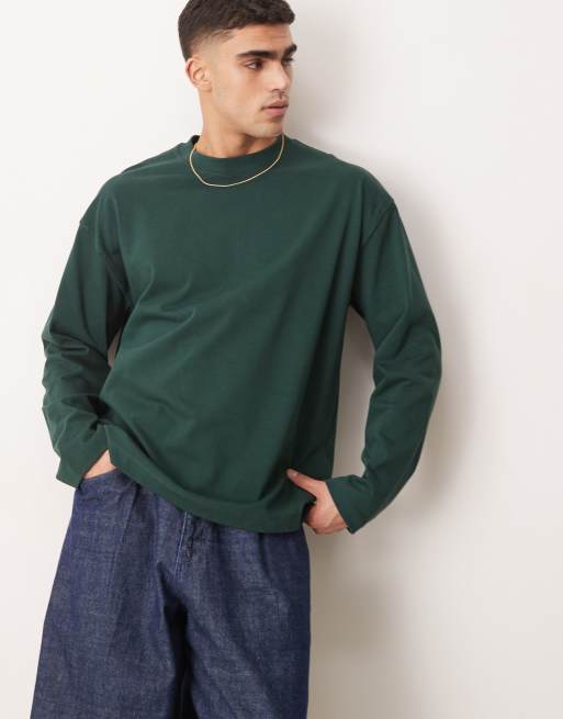 ASOS DESIGN – Langärmliges Oversize-T-Shirt aus 300 g/m² schwerem, hochwertigem Material in Dunkelgrün