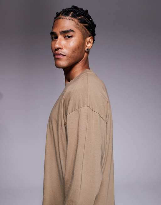 ASOS DESIGN – Langärmliges Oversize-T-Shirt aus schwerem Material in Braun mit Bündchen, 4 von 5