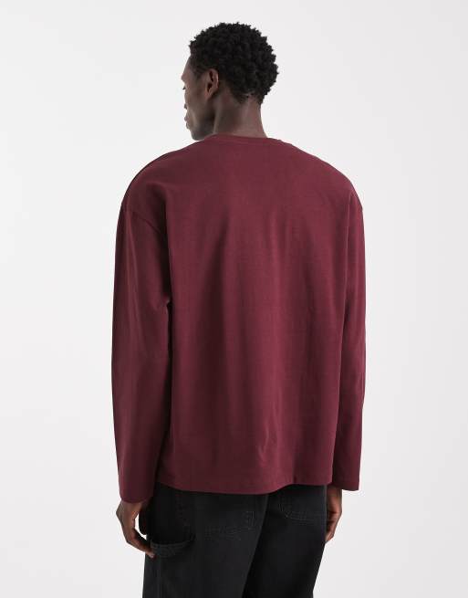 ASOS DESIGN –Langärmliges Oversize-T-Shirt aus schwerem Material in Burgunderrot , 3 von 5