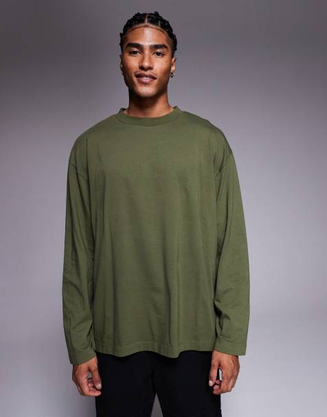 ASOS DESIGN – Langärmliges Oversize-T-Shirt aus schwerem Material in Khaki - view 1