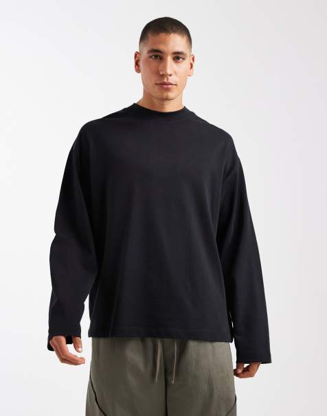 ASOS DESIGN – Langärmliges Oversize-T-Shirt aus schwerem Material in Schwarz - view 1