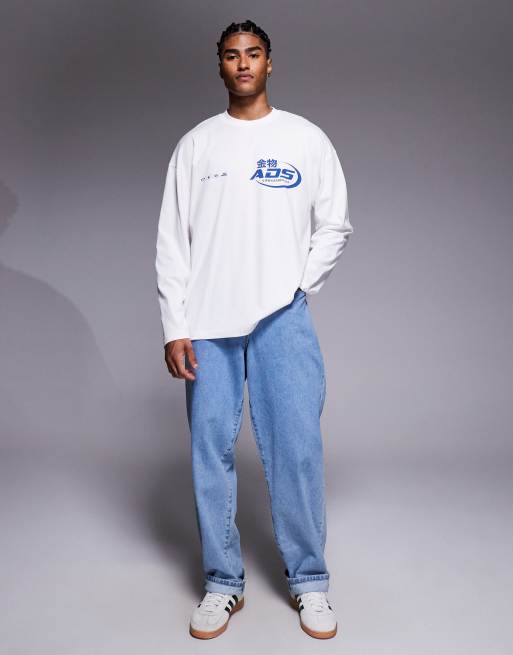 ASOS DESIGN – Langärmliges Oversize-T-Shirt in Weiß mit Straßen-Grafikprint, 2 von 5