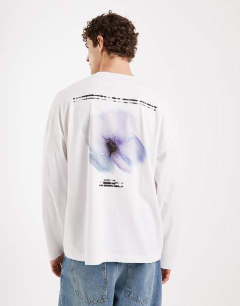 ASOS DESIGN – Langärmliges Oversize-T-Shirt in Weiß mit verschwommenem Blumen-Grafikprint - view 1