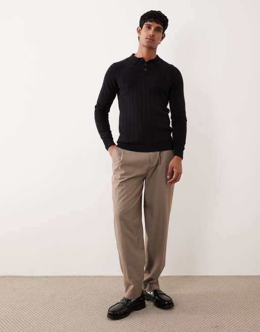 ASOS DESIGN – Langärmliges Polo-Muskelshirt aus Rippstrick in Schwarz, 2 von 5