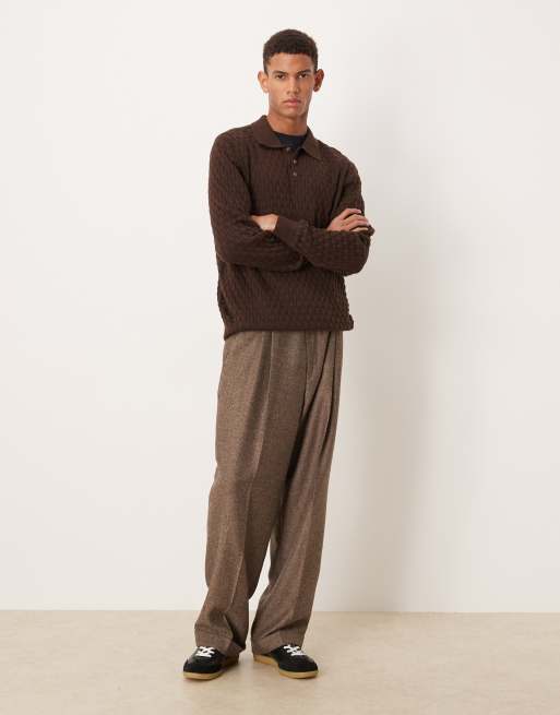 ASOS DESIGN – Langärmliges Polo-Oberteil in Braun aus strukturiertem Strick, 2 von 5