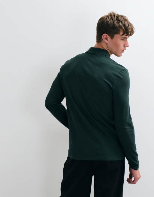 ASOS DESIGN langärmliges Polohemd in Dunkelgrün aus Piqué, 5 von 5