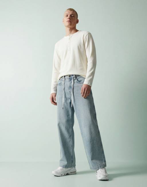ASOS DESIGN – Langärmliges Regular-Fit-T-Shirt in cremeweißer Leinenoptik mit Henley-Ausschnitt, 10 von 12