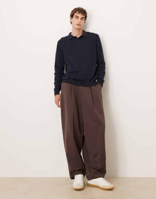 ASOS DESIGN – Langärmliges Relaxed-Fit-Polohemd aus Strick in Marineblau, 2 von 5