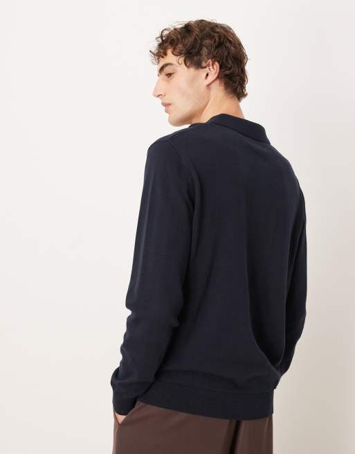 ASOS DESIGN – Langärmliges Relaxed-Fit-Polohemd aus Strick in Marineblau, 3 von 5