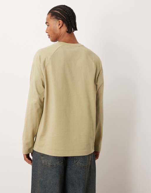 ASOS DESIGN – Langärmliges Relaxed Fit Raglan-Shirt aus schwerem Stoff in Khaki, 3 von 5