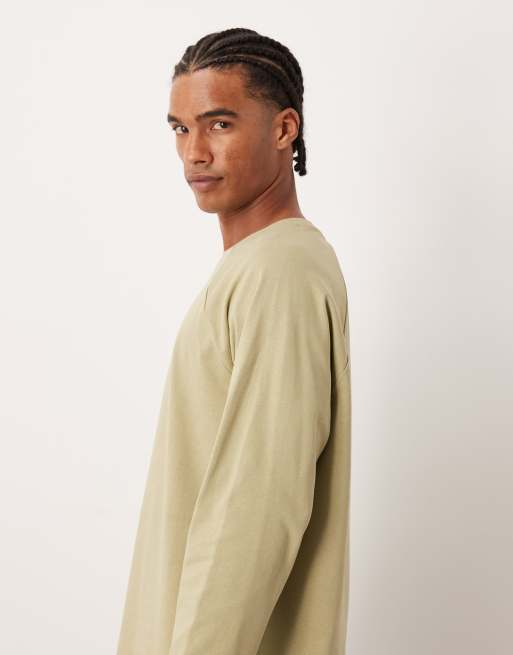 ASOS DESIGN – Langärmliges Relaxed Fit Raglan-Shirt aus schwerem Stoff in Khaki, 4 von 5