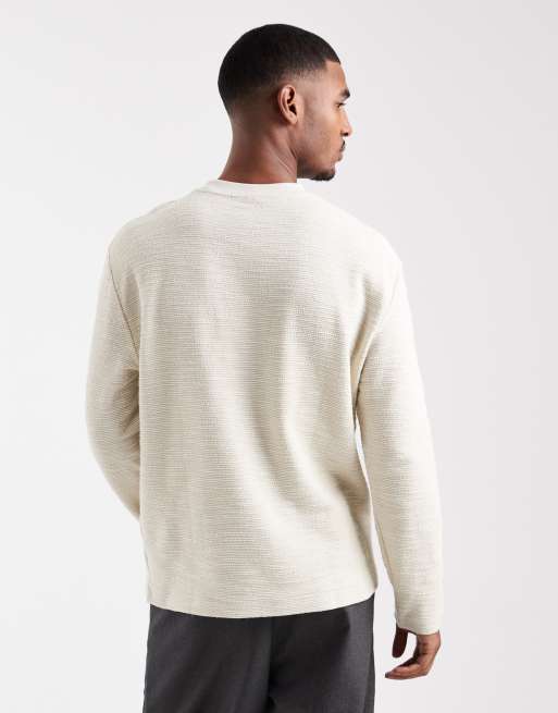 ASOS DESIGN – Langärmliges Relaxed-Fit-T-Shirt aus Bouclé in Beige , 3 von 5