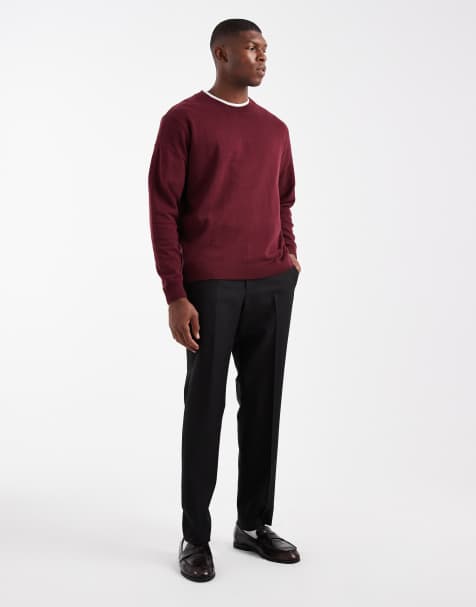 ASOS DESIGN – Langärmliges Relaxed-Fit-T-Shirt aus Strick in Burgunderrot mit Rundhalsausschnitt - view 1