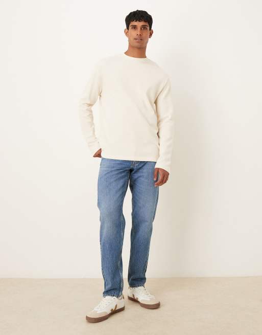 ASOS DESIGN – Langärmliges Relaxed-Fit-T-Shirt in Cremeweiß mit Waffelstruktur , 2 von 5