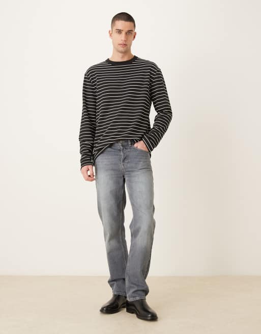 ASOS DESIGN – Langärmliges Relaxed-Fit-T-Shirt in Schwarz und Weiß gestreift , 2 von 5