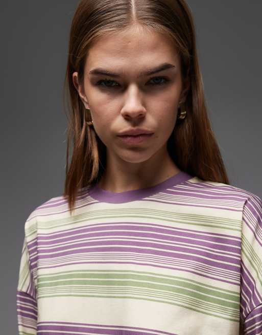 ASOS DESIGN – Langärmliges Ringer-T-Shirt in Feige mit Streifen, 4 von 4