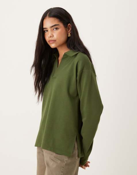 ASOS DESIGN – Langärmliges Rugby-Oberteil aus Interlock-Stoff in Khaki - view 1