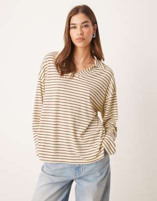 ASOS DESIGN - Langärmliges Rugby-Shirt in gelb gestreift mit Kragen-Neutral