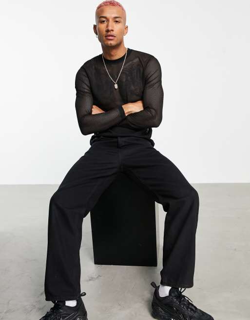 ASOS DESIGN – Langärmliges Shirt aus schwarzem Mesh, 4 von 4