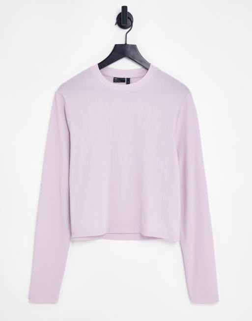 ASOS DESIGN – Langärmliges Shirt in geripptem Lila mit kurzem, körperbetontem Schnitt