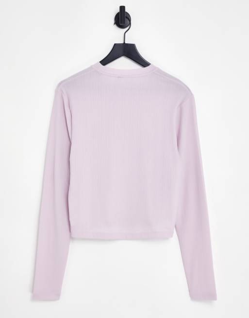ASOS DESIGN – Langärmliges Shirt in geripptem Lila mit kurzem, körperbetontem Schnitt, 2 von 4