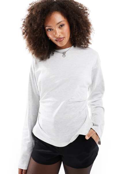 ASOS DESIGN – Langärmliges Shirt in Grau meliert mit Korsettdetail in der Taille - view 1