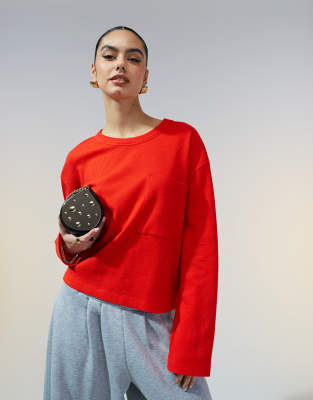 ASOS DESIGN - Langärmliges Shirt in Rot mit Waffelstruktur