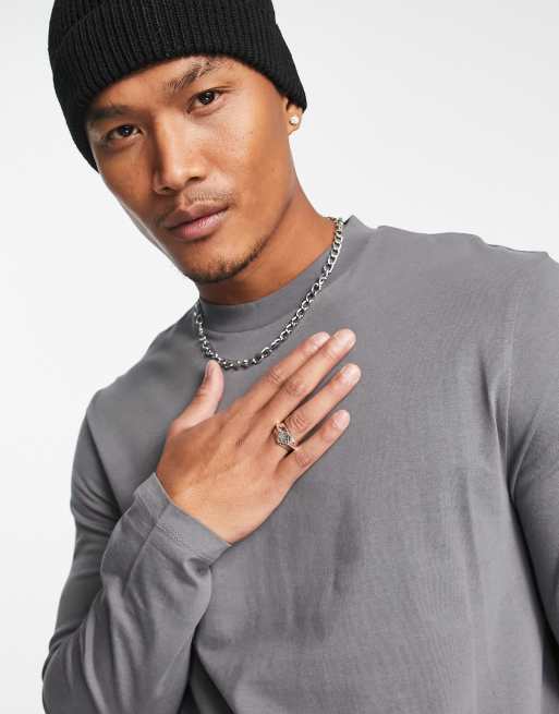 ASOS DESIGN – Langärmliges Shirt mit Rundhalsausschnitt in verwaschenem Schwarz, 3 von 4