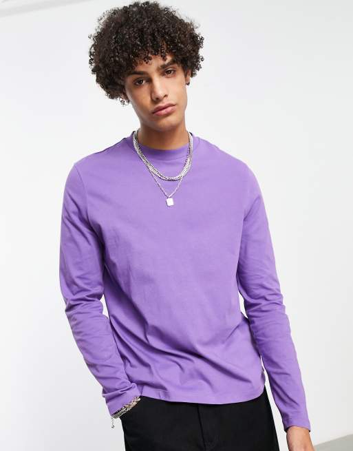 ASOS DESIGN – Langärmliges Shirt mit Rundhalsausschnitt, in Violett