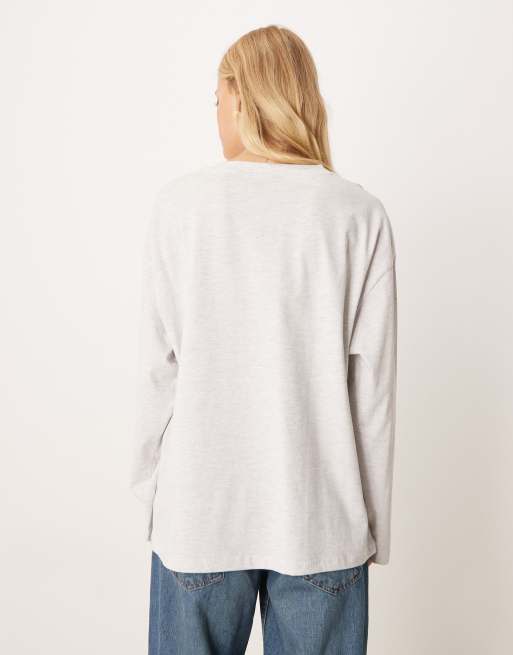 ASOS DESIGN – Langärmliges Skater-Shirt in meliertem Eisgrau mit „California“-Sportprint, 2 von 4