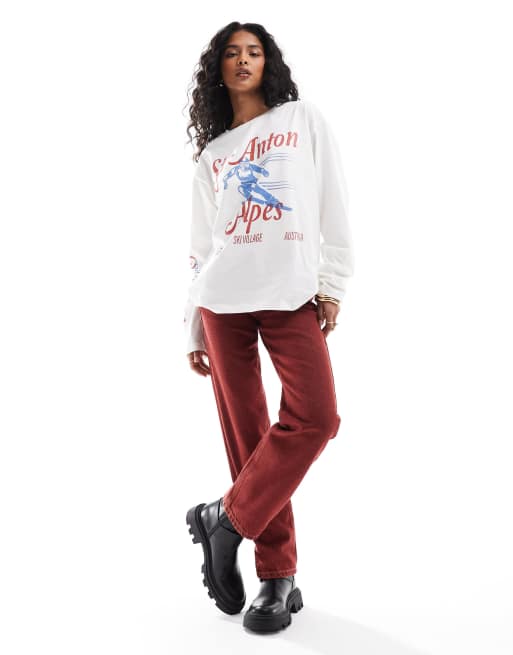 ASOS DESIGN – Langärmliges Skater-Shirt in meliertem Eisgrau mit Ski-Grafikprint und Oversize-Schnitt, 3 von 4