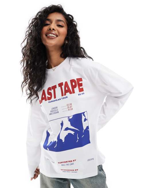 ASOS DESIGN – Langärmliges Skater-Shirt in Weiß mit „Last Tape“-Grafik