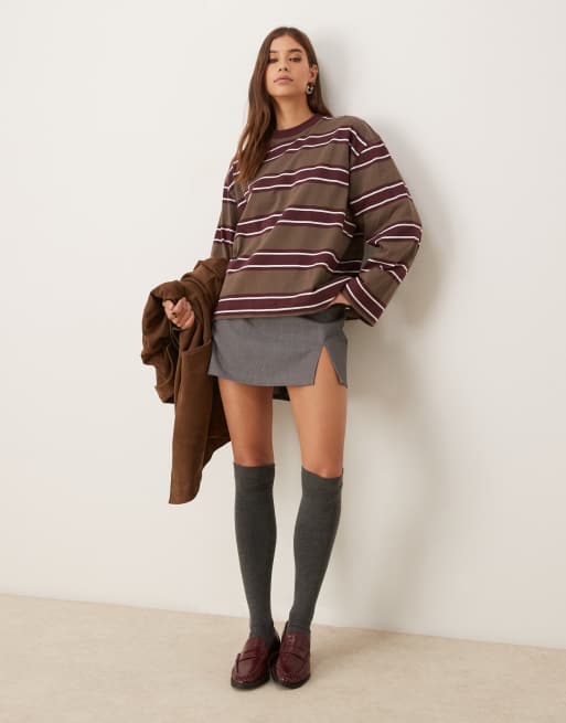 ASOS DESIGN – Langärmliges Skater-T-Shirt in Khaki gestreift, 3 von 4