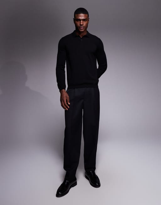 ASOS DESIGN – Langärmliges Strick-Polohemd in Schwarz, 2 von 5